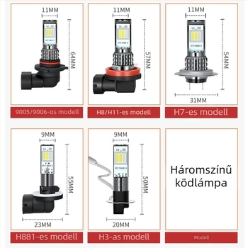 Új modell LED első ködlámpa izzó, vízálló, háromszínű, kompatibilis H7/H11/881/9006