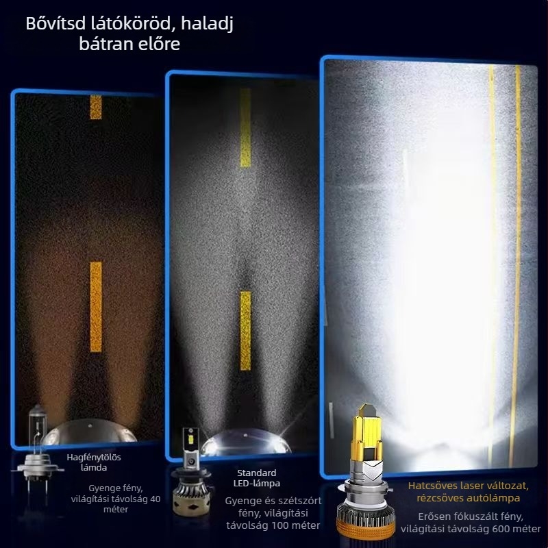 Előre LED autófényszóró, integrált kialakítás, 80–90W teljesítmény, 12V, LED fényforrás, alacsony fény