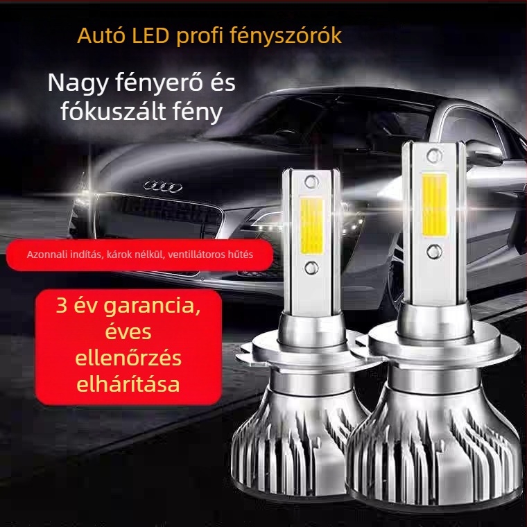 Autó LED fényszóró izzó H7/H4, magas- és alacsony sugár, 12V, 4800 lm, repülőgép-alumínium, IP68, 20 000 h