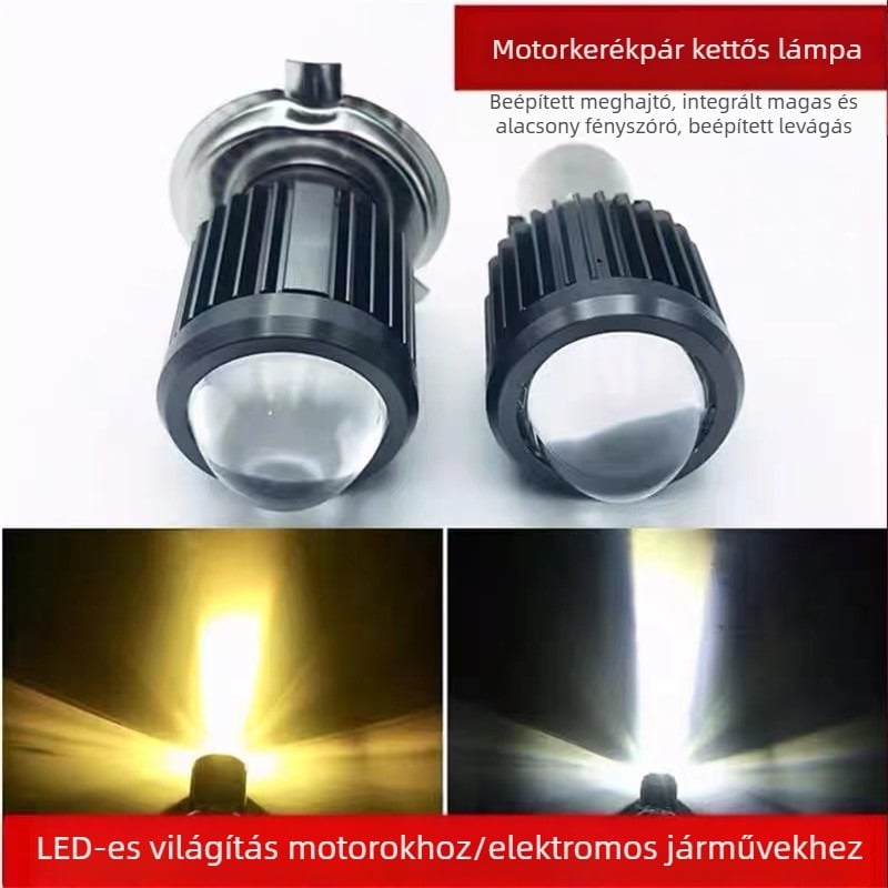 Motorkerékpár fényszóró H4 BA20D, három-karom rögzítés, H6 kompatibilis, 12-80V, alumínium ház GC