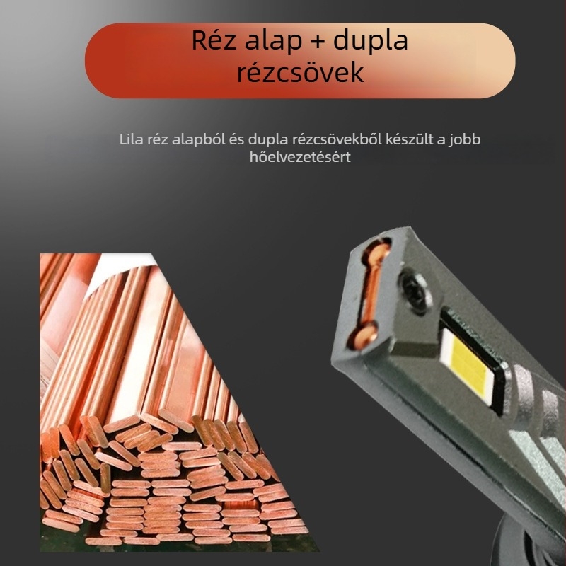 Autó LED fényszóró, nagy teljesítményű 200W, 9-36V, egy rézcső, kompatibilis H1/H7/H9/H4/9012/9006/9005