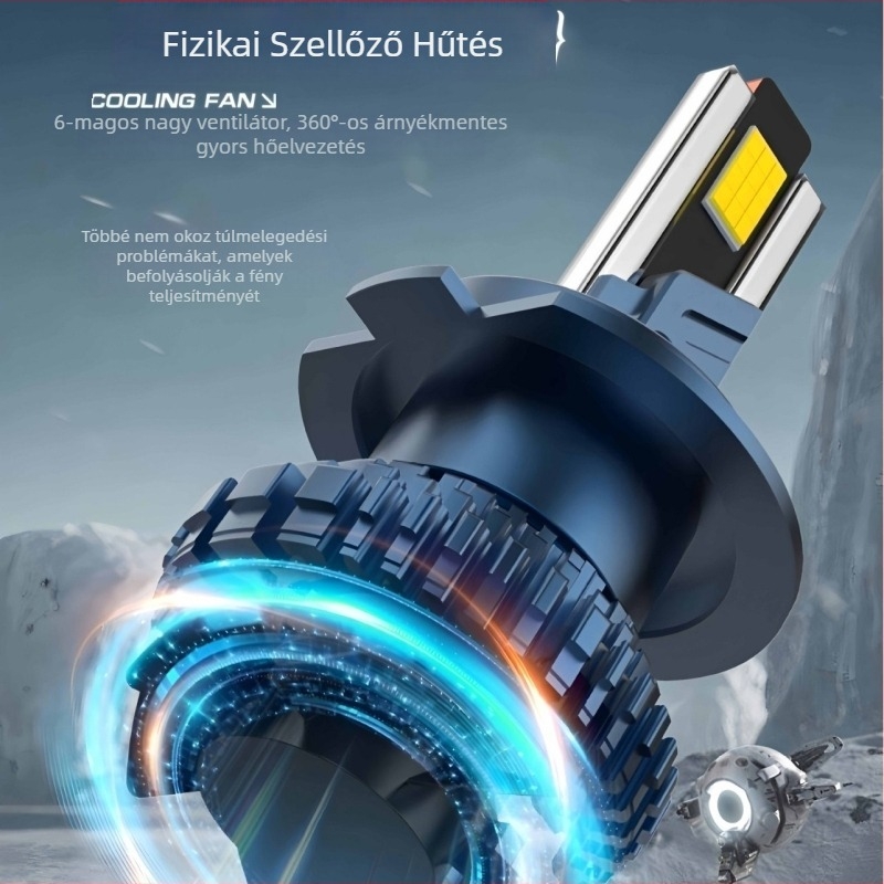 Jiudun J6 LED autófényszóró – magas- és tompított fényhez, H13, 9004, H16, D2H kompatibilis; 70W; 12-84V; 14000 lm; IP68; 50000 h