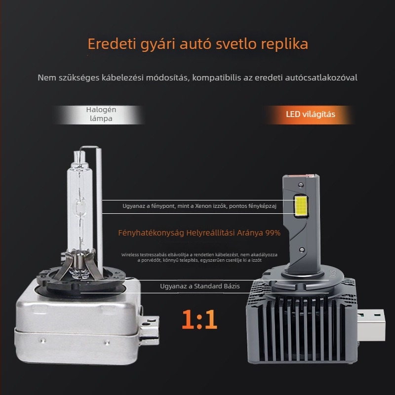 LED elsőfény kettős rézcsővel, D1S/D2S/D3S/D4S, 35W/45W, 6000LM, 12V
