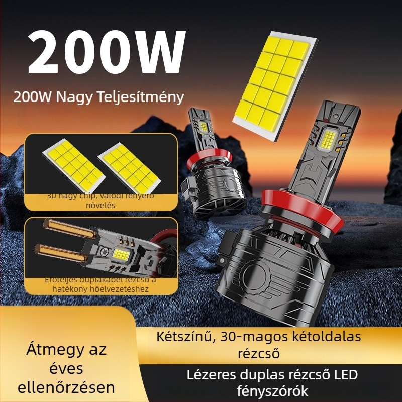 200W LED autófényszóró, nagy teljesítményű, 30 magos LED, H4/H7, cink ötvözet, CANBUS-dekódolás