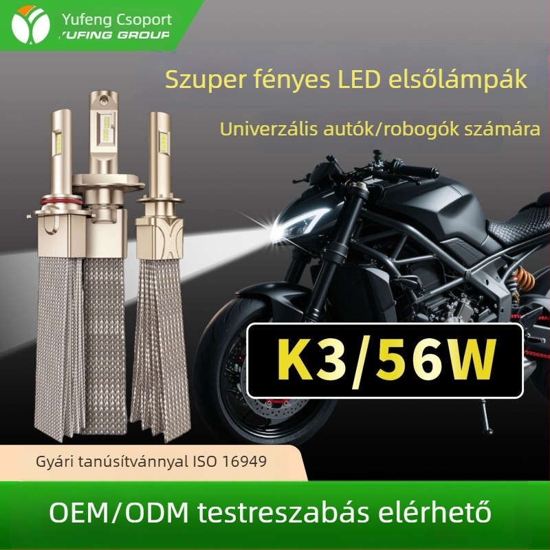 Univerzális LED autófényszóró, K3 modell, repülőgép-alumínium ház, 56W, 12-24V, 3000 lm