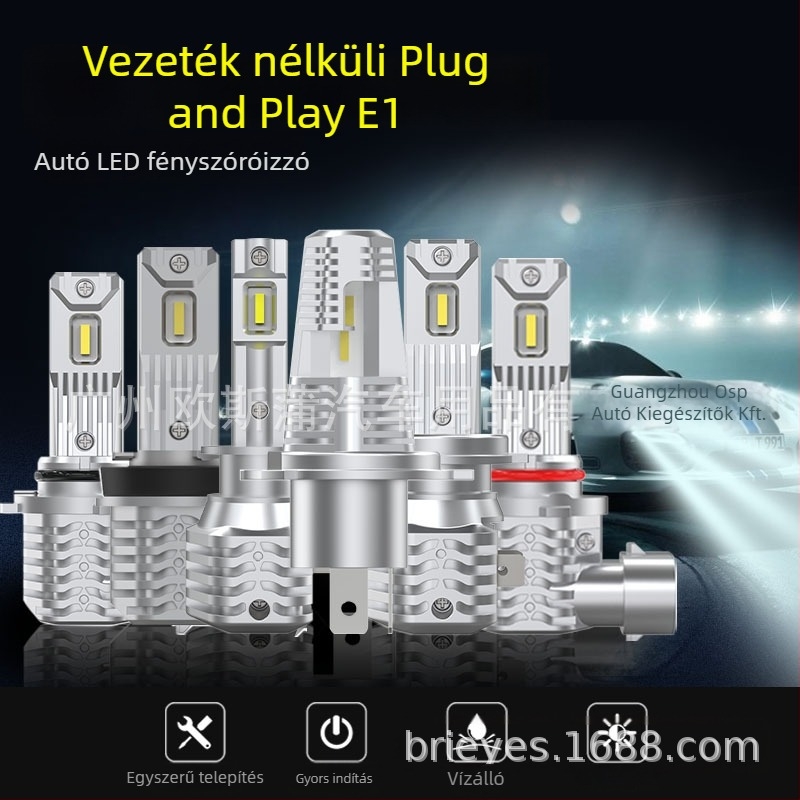LED autófényszóró, ventillátor nélküli inline dizájn, kompatibil H4/H1/H3/H7/H8, 20W, 12V, 3200 lm, alumínium ház, IP65