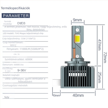 D2S lencsés LED autófényszóró dekóddal, 55W, 12/24V, IP68, 5500LM, 7040 nagy teljesítményű LED
