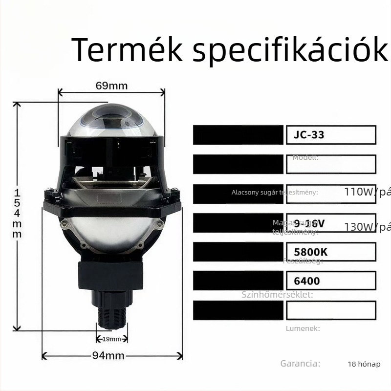 Lézer-típusú LED autófényszóró kettős fény- és kettős lencsés kialakítással (65W, 12V, IP68, 13200 lm, 50000 h)