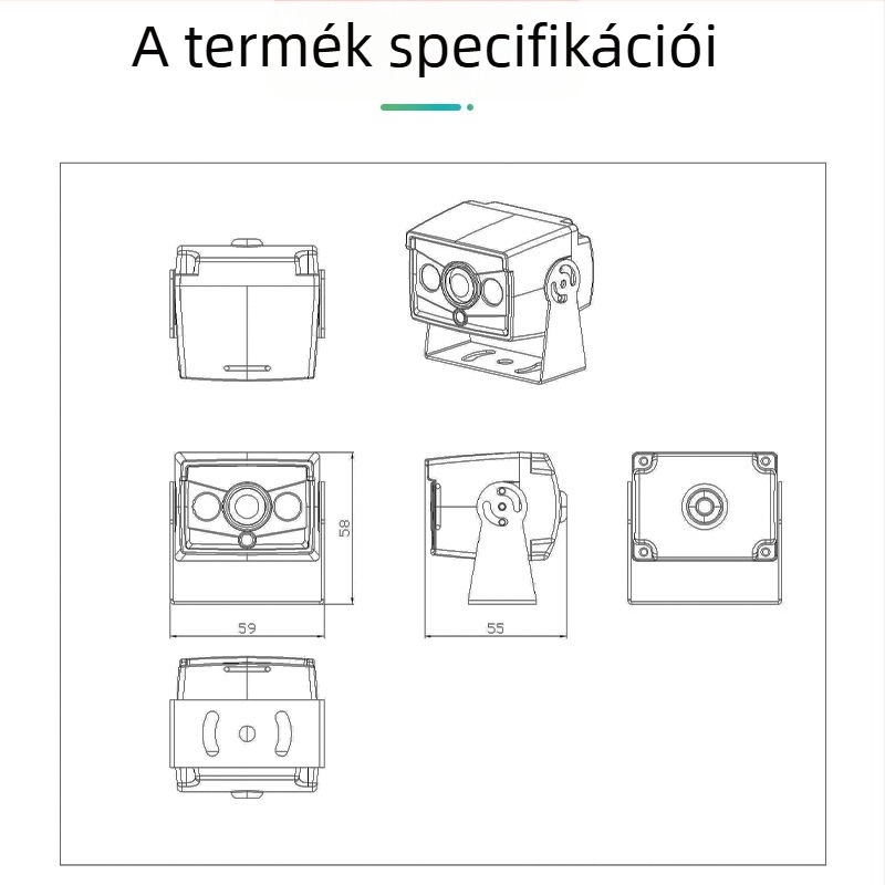DMS-irányítású tolató kamera járművekhez, 12V, 5.0 MP, analóg/HD/AHD jel, állítható 70° vízszintes / 50° függőleges, kompatibil minden modellhez