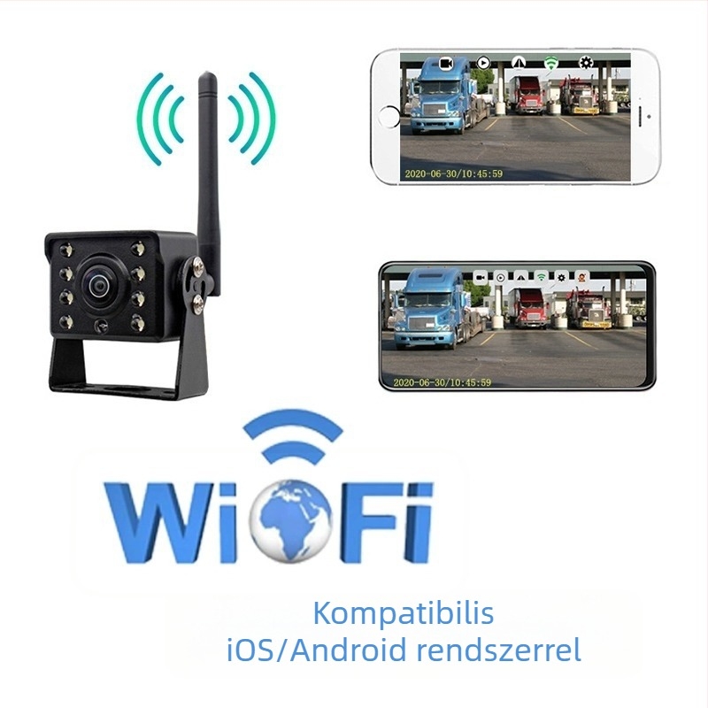 Jármű WiFi-kamera 12-24V rendszerekhez, 1024x600 felbontás, 90° látószög, AHD WIFI jel, modell H-CAR-7-1WS