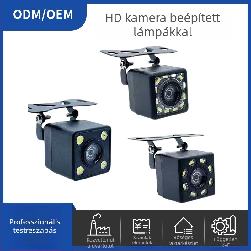 DLZ-08 autó kamera éjjellátóval, hátsó nézet, fisheye széleslátószögű objektív, 170°, 1280x720 felbontás, PVC ház, 12V