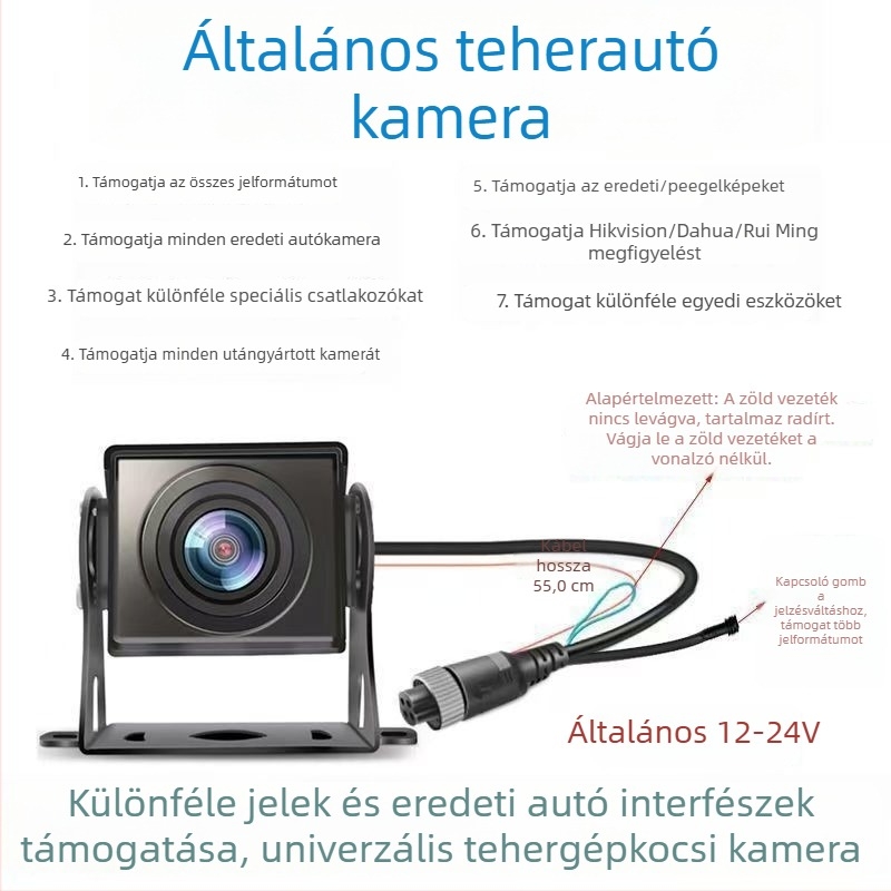 Teherautó négycsatornás hátrameneti kamera HD AHD-vel OEM kijelzőhöz, 1280x720