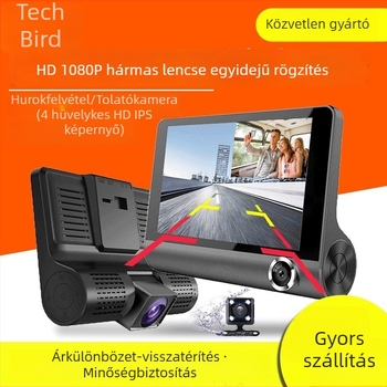 4 hüvelykes autós DVR három kamerával, elöl és hátul kamerákkal, 1080p HD éjszakai felvétel, ciklikus felvétel