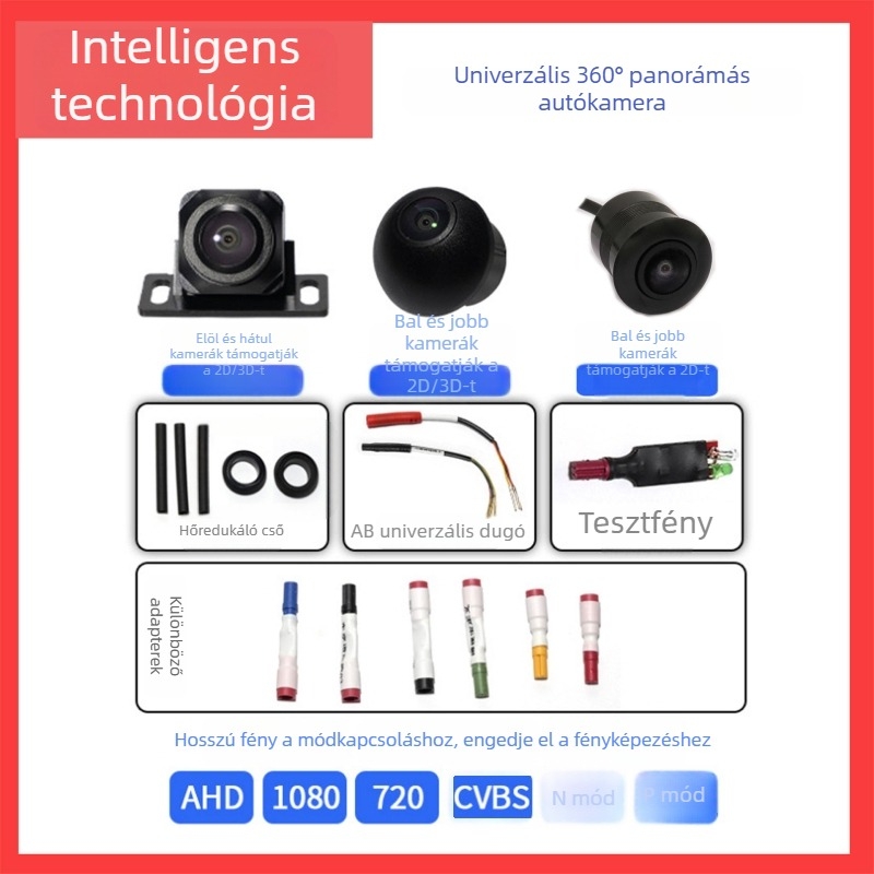 Univerzális 360° panoráma kamera — 12V tápegység, 180° állítható szög, 720P/1080P felbontás, AHD videójel, modell ZL-68
