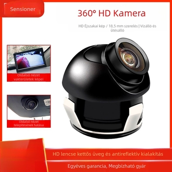 Autóba szerelt tolató kamera, 360° látómező, állítható, 18,5 mm-es furattal, előre- és oldalnézet, holttérfigyelés
