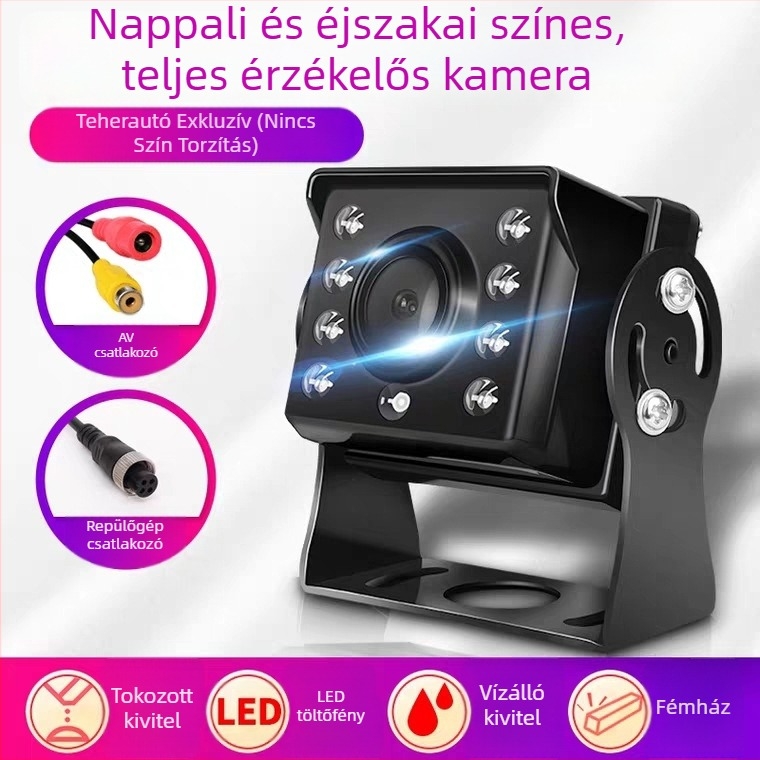 Teherautó és busz tolató kamera, 12–24 V, HD kép, LED éjjellátó, vízálló