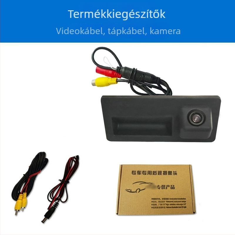 Autóajtó fogantyú hátsó nézet kamera – VW/Skoda/Audi kompatibilis, 12V, 170°-os állítható szög, 720x576 felbontás, AV-kimenet, tükrözött kép