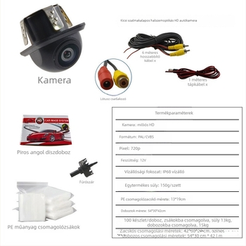 Fisheye autókamera, HD felbontás, éjszakai látás, hátrameneti kamera, duál kapcsoló