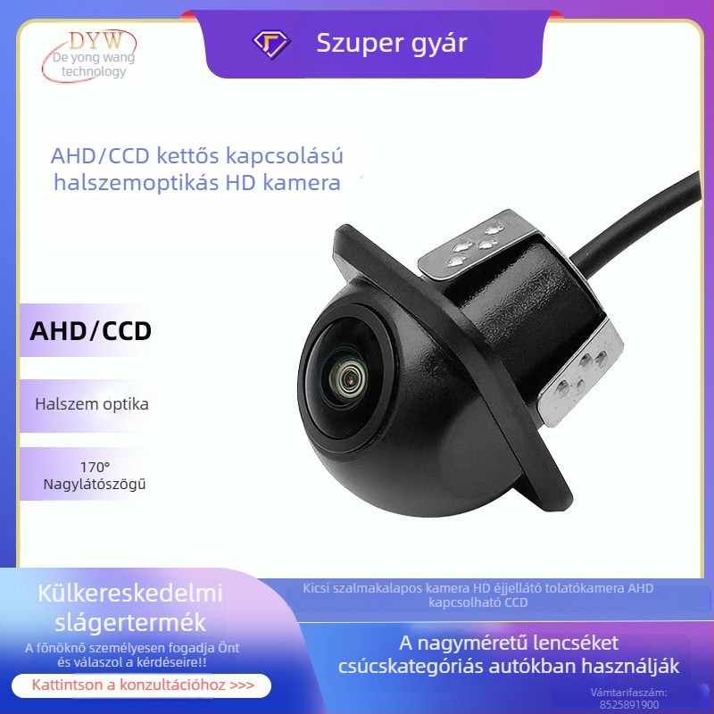Fisheye autókamera, HD felbontás, éjszakai látás, hátrameneti kamera, duál kapcsoló
