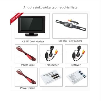 Autó hátsó kamera kijelzővel, 2,4G vezeték nélküli modul, infravörös rendszámtábla-kamera, tolató kép, 120° látószög, 480x272 felbontás