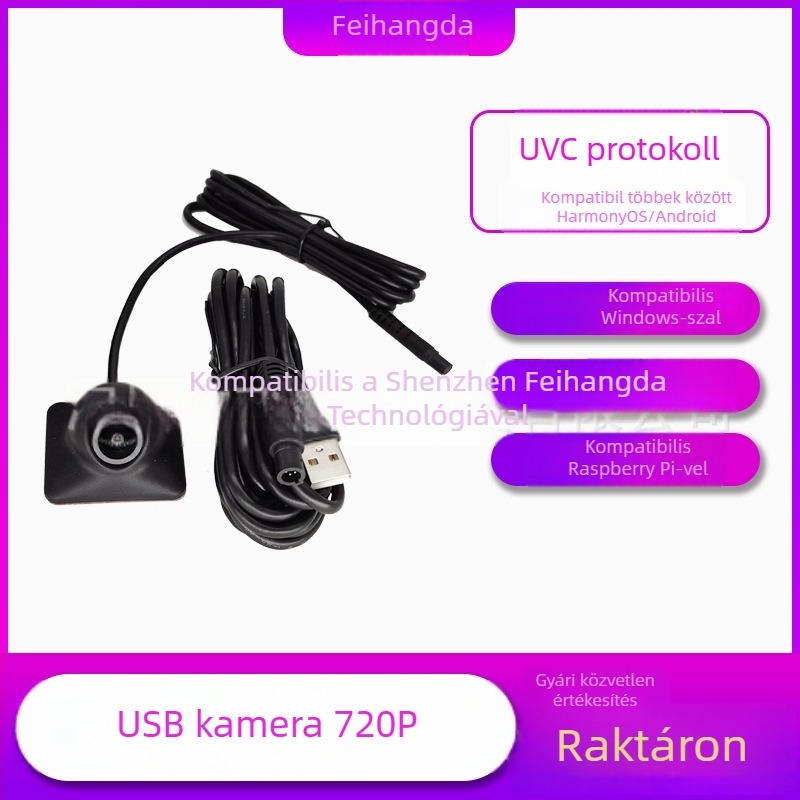 Autóhoz USB illesztőprogram nélküli kamera holttér megfigyelésére, 720P széles látószög, UVC protokoll, 5V tápegység, 110° látómező