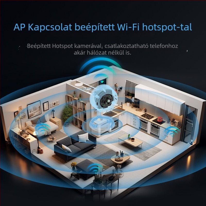 Vezeték nélküli IP kamera, 1080p éjjellátás, 3.6 mm objektív, WiFi, mobil riasztás, kerek kialakítás