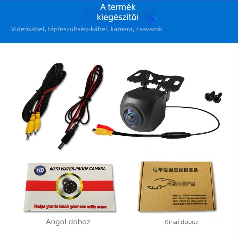 Autó hátsó kamera fisheye objektívvel és éjszakai látással, általános 12V, látószög 170°, felbontás 720×480, AV videójel