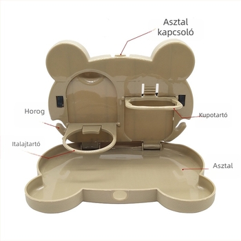 Hátsó üléshez tartozó összecsukható étkezőasztal pohártartóval, ABS műanyagból, többfunkciós hátsó háttámla asztal