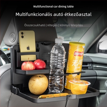 Autó hátsó üléséhez készült tálca összecsukható pohártartóval, ABS anyagból, SY-0797 modell, a hátsó ülés hátához rögzíthető