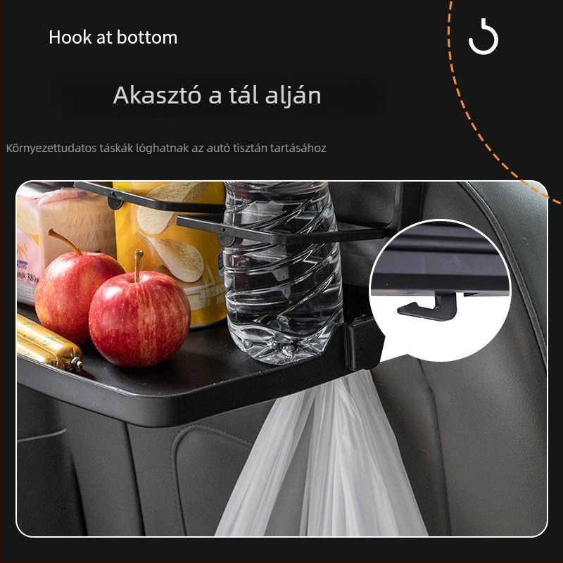 Autó hátsó üléséhez készült tálca összecsukható pohártartóval, ABS anyagból, SY-0797 modell, a hátsó ülés hátához rögzíthető