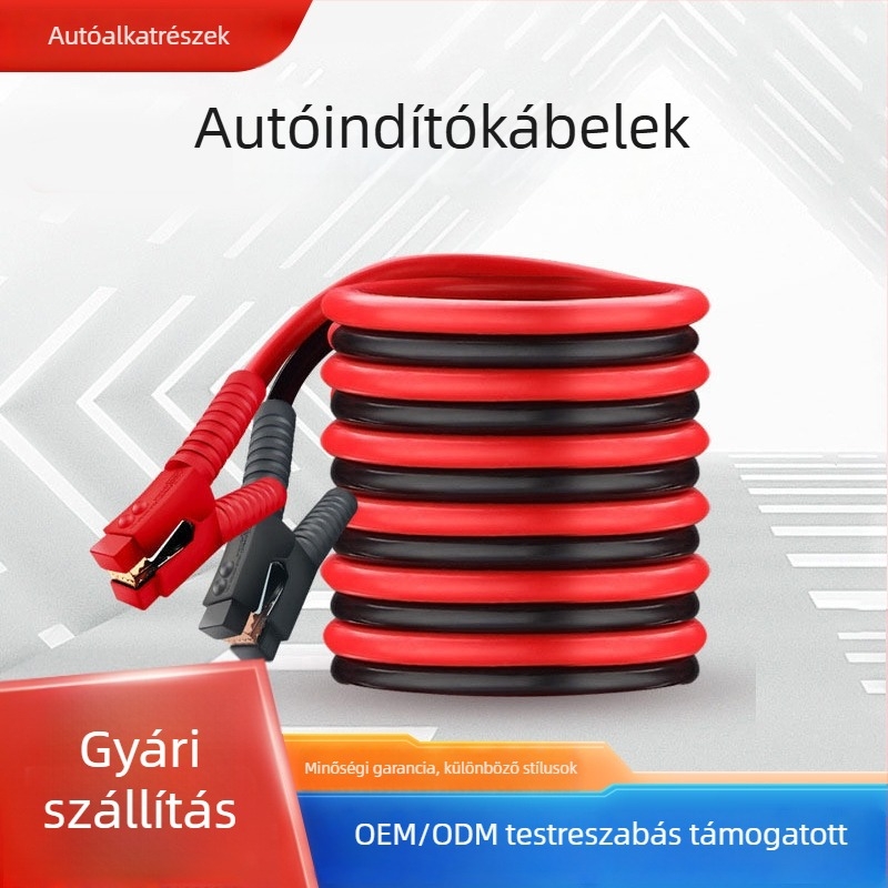 Autómentő indító kábel rézbevonatú alumíniumból, aligátor csipeszekkel, 2–5 m vagy egyedi hosszúság