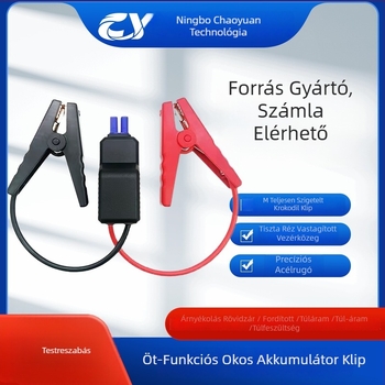 Öt védelmi funkcióval rendelkező intelligens akkumulátorkapocs autóindításhoz; alkalmas autókhoz és motorkerékpárokhoz