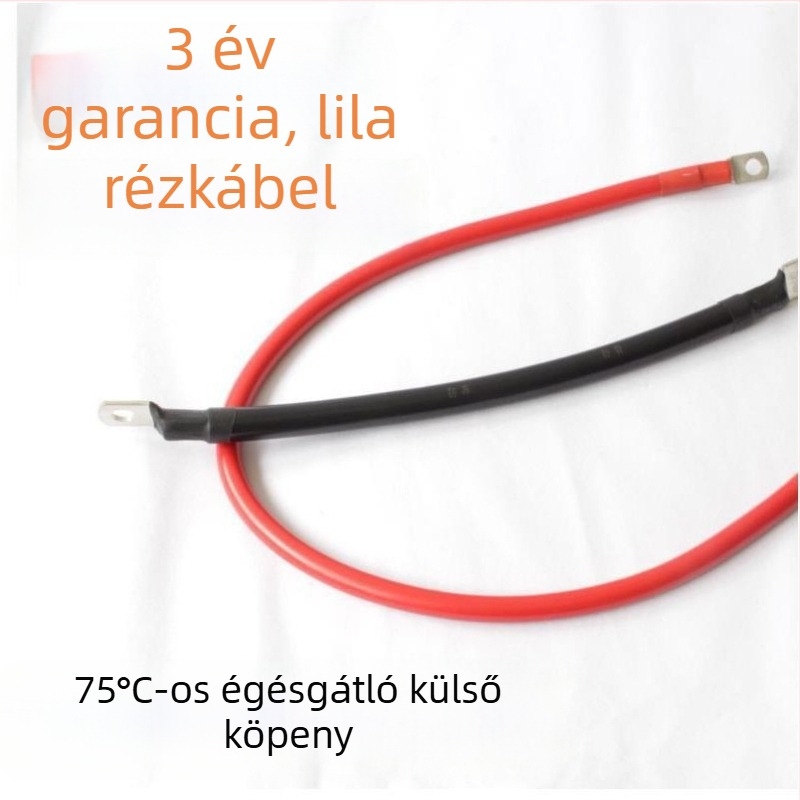 Autó akkumulátor földelőkábel, piros‑fekete, rézmag, keresztmetszet 16 mm², hossz 50 cm