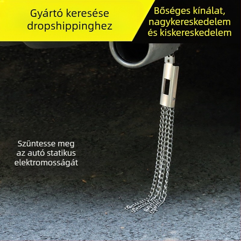 Gépjárművekhez készült anti-sztatikus földelő szalag, fémlánccal és földelő csíkkal