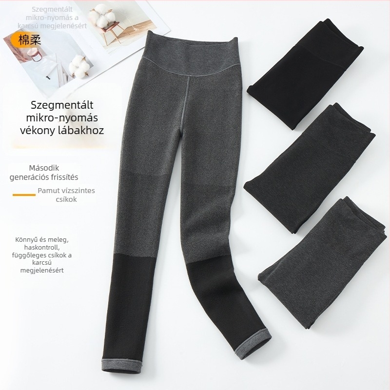 Női fleecével bélelt vastag leggings, függőleges csíkok, enyhe kompresszió, külső viseletre alkalmas, magas rugalmasság