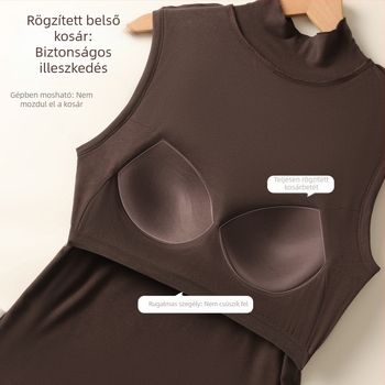 Női magas nyakú termosz camisole, töltés a mellnél, rövid ujjatlan, karcsú szabás, belső fleece bélés