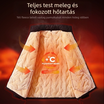 Férfi téli poliészter kabát fleece-béléssel, álló gallérral, cipzár elől, rövid fazonú