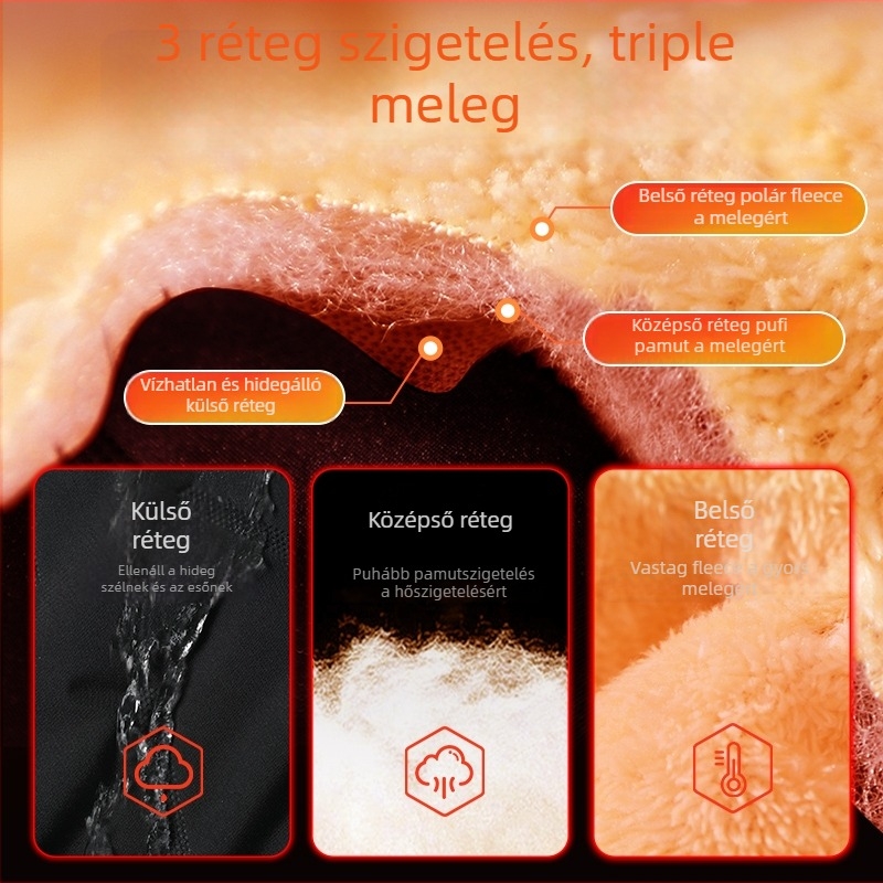 Férfi téli poliészter kabát fleece-béléssel, álló gallérral, cipzár elől, rövid fazonú