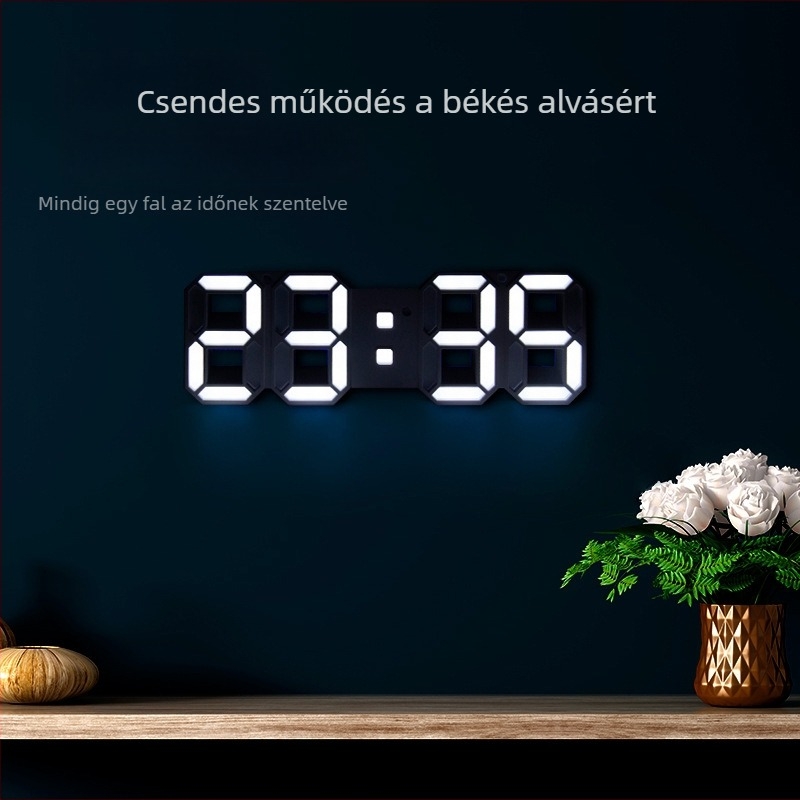3D LED digitális falióra, világító, kreatív dizájn a nappaliba és a hálószobába