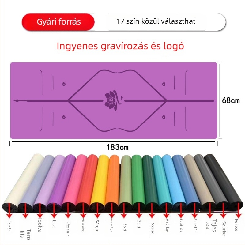 PU gumírozott jóga matrac – izzadságot felszívó, lélegző, vastagított, csúszásmentes, a jóga stúdióhoz, 183 × 68 cm