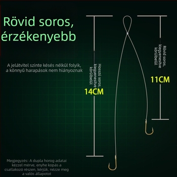 Thousand Carp 25 cm rövid alsó zsinór készre kötött kettős horoggal és arany és piros hüvelyekkel