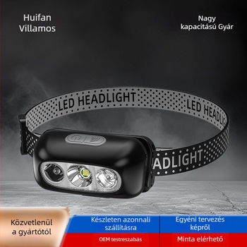 LED fejlámpa — ultra könnyű, újratölthető, 5W, 14500 akkumulátor (400mAh), hatótáv 50 m-ig, kempingezéshez és éjszakai bringázáshoz