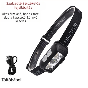 LED fejlámpa — ultra könnyű, újratölthető, 5W, 14500 akkumulátor (400mAh), hatótáv 50 m-ig, kempingezéshez és éjszakai bringázáshoz