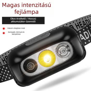 LED fejlámpa — ultra könnyű, újratölthető, 5W, 14500 akkumulátor (400mAh), hatótáv 50 m-ig, kempingezéshez és éjszakai bringázáshoz