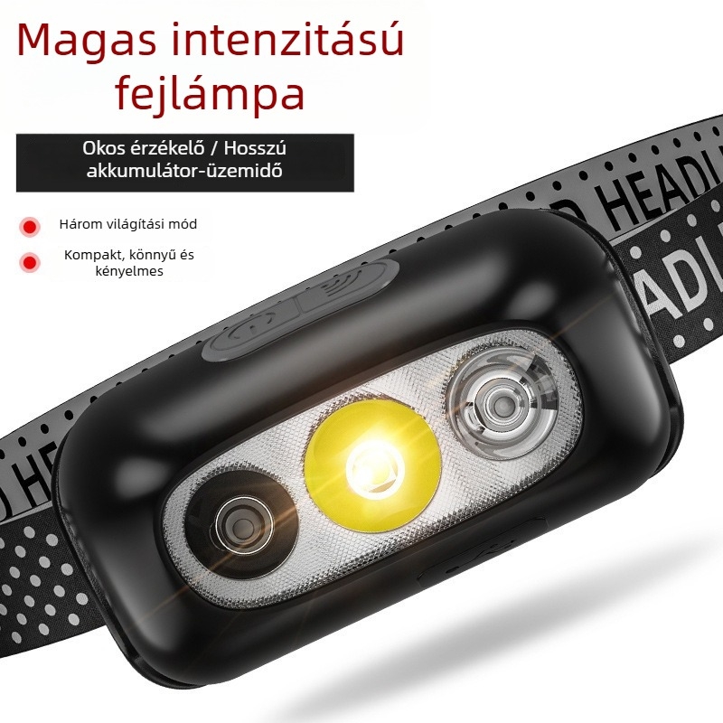 LED fejlámpa — ultra könnyű, újratölthető, 5W, 14500 akkumulátor (400mAh), hatótáv 50 m-ig, kempingezéshez és éjszakai bringázáshoz