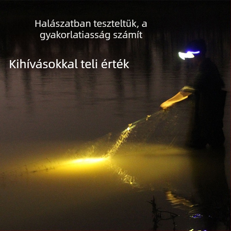 LED horgász lámpa négy fényforrással, zoomolható, 360°-os forgás, vízálló, maximális hatótávolság 200-500 m