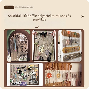 Háromszintes ékszertartó falra, filcből készült falpanelek és parafátábla a fülbevalók és brošok kiállítására
