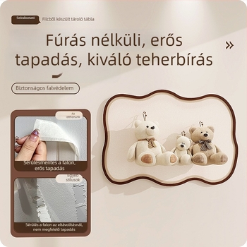 Háromszintes ékszertartó falra, filcből készült falpanelek és parafátábla a fülbevalók és brošok kiállítására