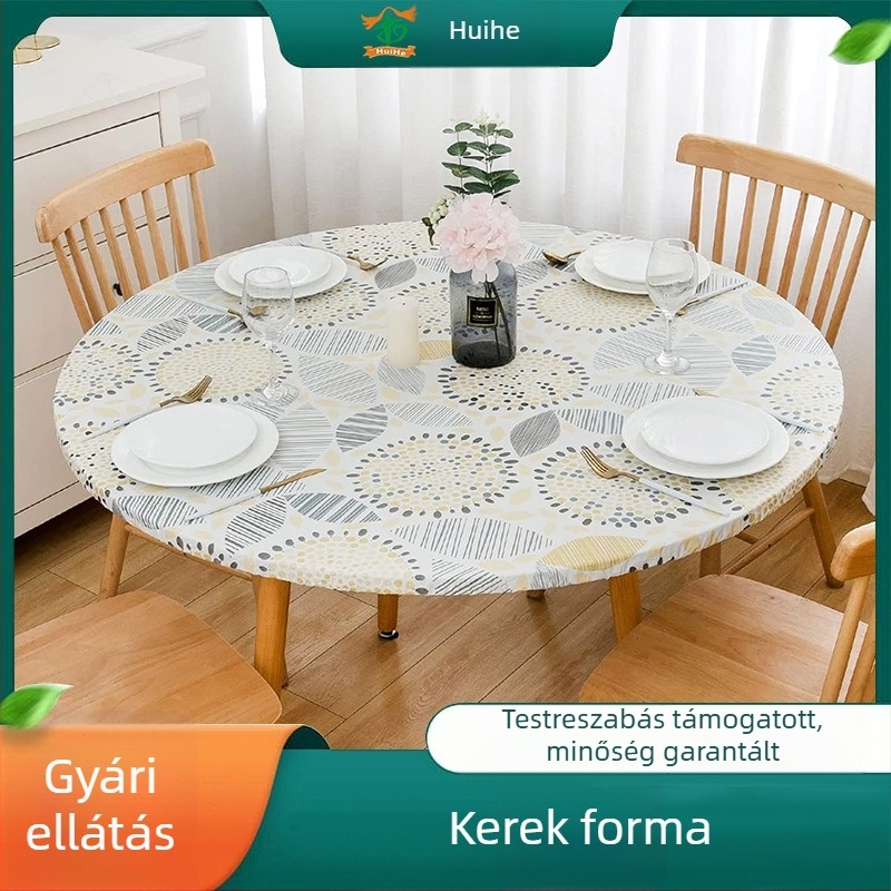 Körkörös PVC asztalterítő, vízálló és olajálló, égésgátló, Nordic stílusú absztrakt mintával, otthoni és szállodai használatra