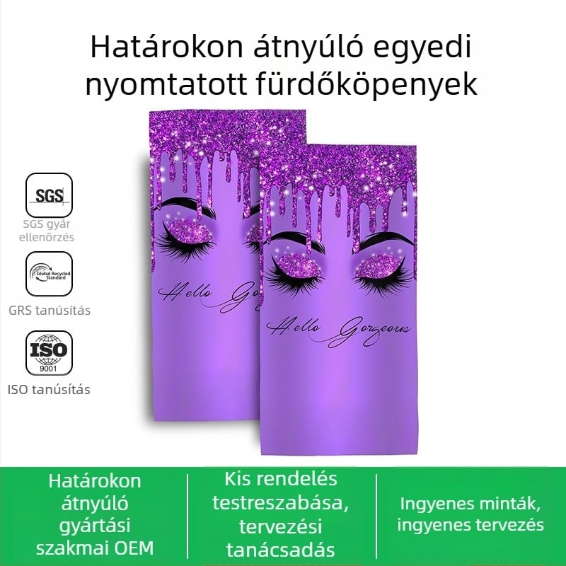 Mikroszálas fürdőlepedő, kétoldalas velúr, digitális nyomtatás logó testreszabással, testre szabható, tömeg 200–300 g